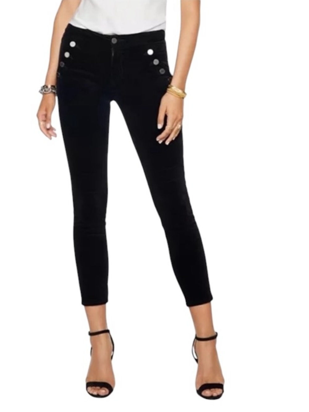 Ramy Brook Cotton Velveteen Helena Skinny Jeans Sailor Buttons Black Size 26 - Picture 15 of 15